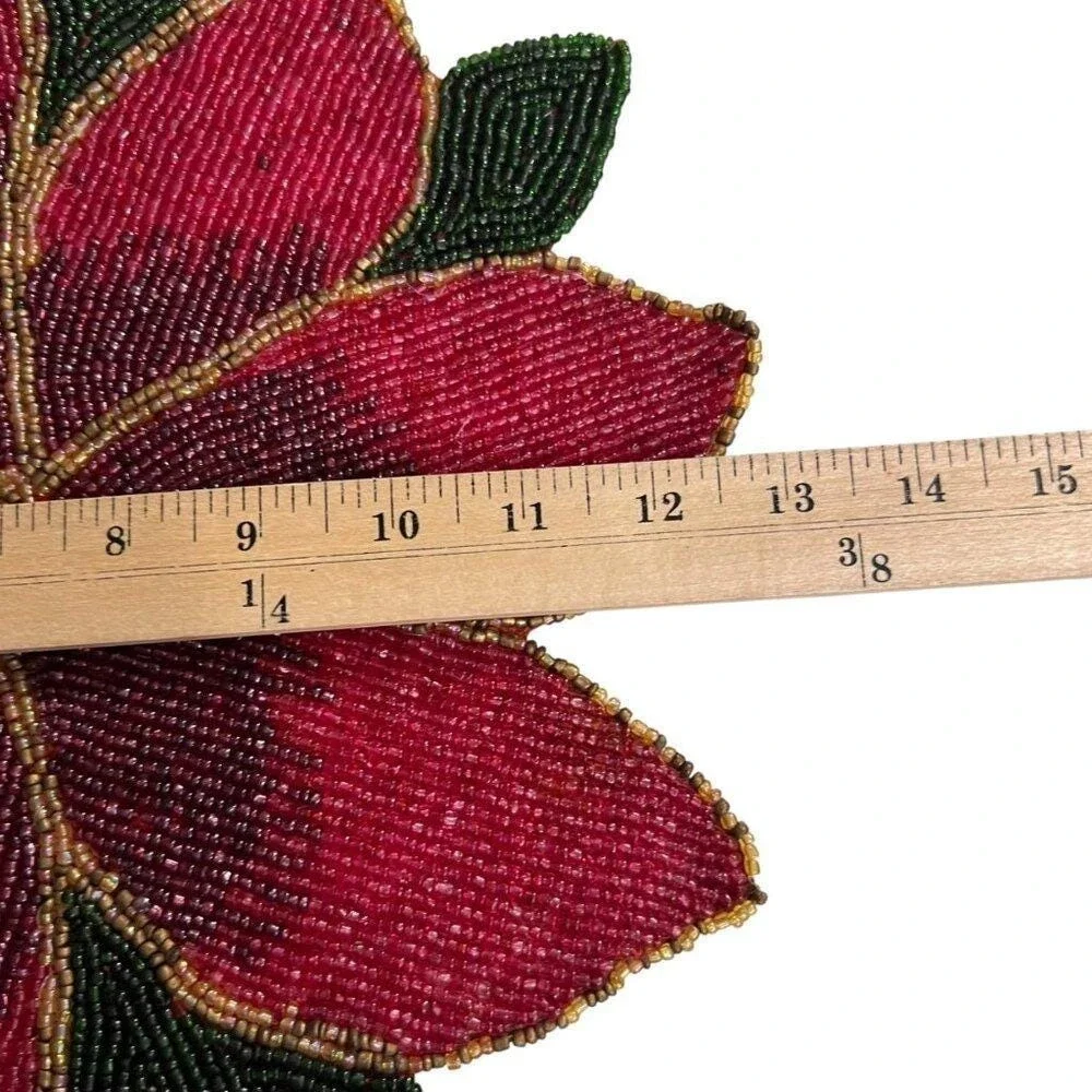 Vintage Beaded Poinsettia Holiday Placemats Set‎ Of 4 Red/Green/Gold Chargers